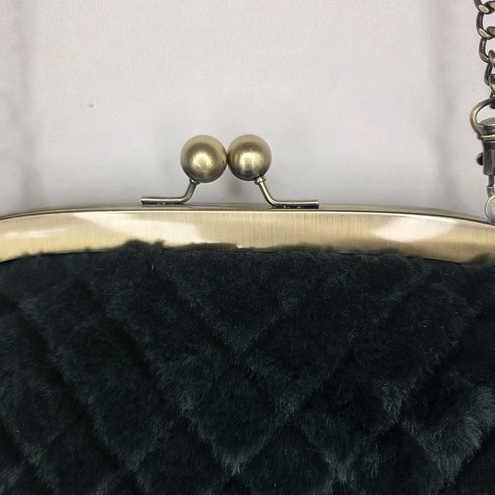 Patricia Nash Gisele Green Leather & Faux Fur Clutch Crossbody Frame Purse NWOT‎